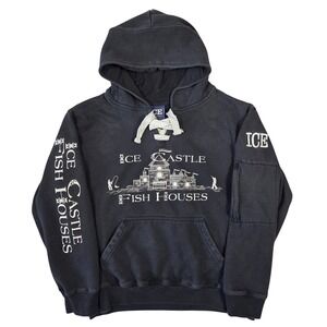 Ice Castle Fish‎ Houses Lace Up Hoodie Black Mens S Graphic Outdoors Fishing